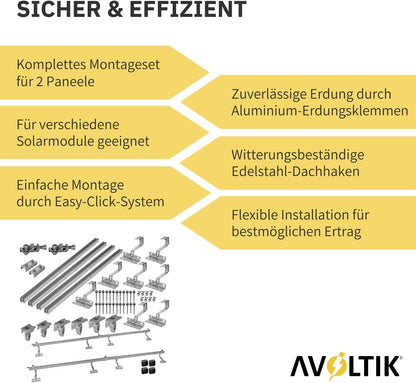 Avoltik PV Halterungsset Ziegeldach – 2 Module 30-40mm