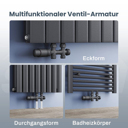SONNI Multiblock Set Heizkörper Anschlussventil Eck/Durchgang Anthrazit