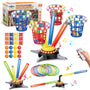 TERRAMUS 3-in-1 Ringwurfspiel mit Sandsäckchen, Musik und Licht, drehbarer Sockel mit leuchtenden Wurfeimern
