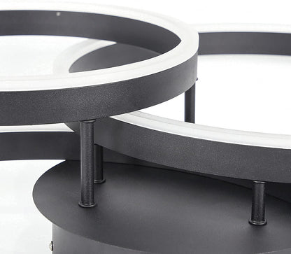 ZMH LED Deckenleuchte Wohnzimmer 3 Ringe Schwarz Dimmbar 82cm