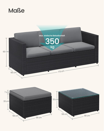 SONGMICS Gartenmöbel-Set GGF005B04, Polyrattan-Lounge, schwarz-grau