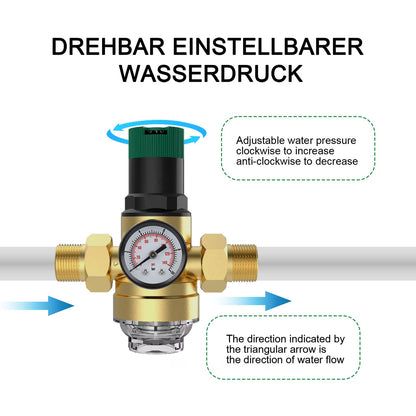 Zroden Druckminderer 3/4 Zoll mit Manometer und Siebfilter, Messing