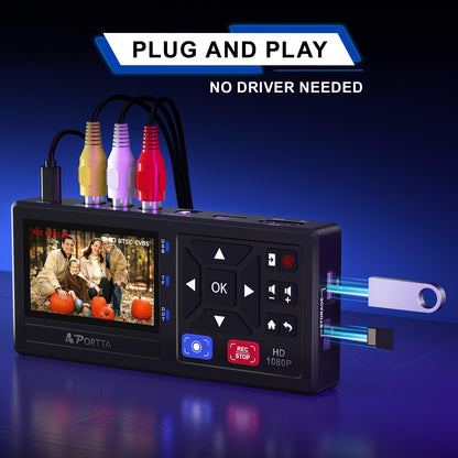 Portta Video Digitalisierer Recorder - VHS Kassetten, Remote