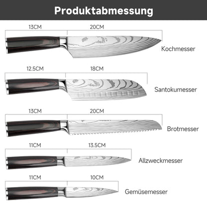 Gustrug Messerset 5-tlg. Profi Küchenmesser Set – Edelstahl