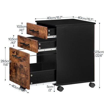 HOOBRO Rollcontainer Aktenschrank - 3 Schubladen Dunkelbraun/Schwarz