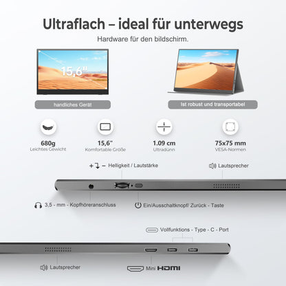 UFYQL Tragbarer Monitor 15,6 Zoll FHD IPS mit USB-C & HDMI