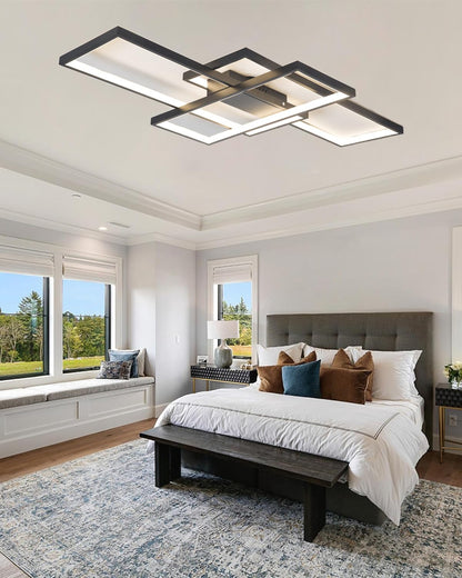 MQW Moderne Geometrische LED Deckenleuchte Dimmbar Wohnzimmer – Schwarz L80cm