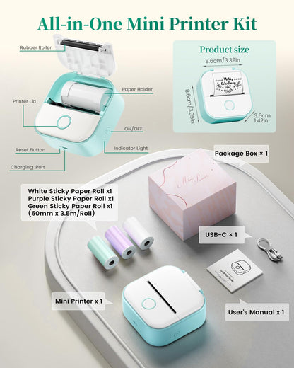 Memoking T02 Mini Thermodrucker, Bluetooth Sticker- und Fotodrucker