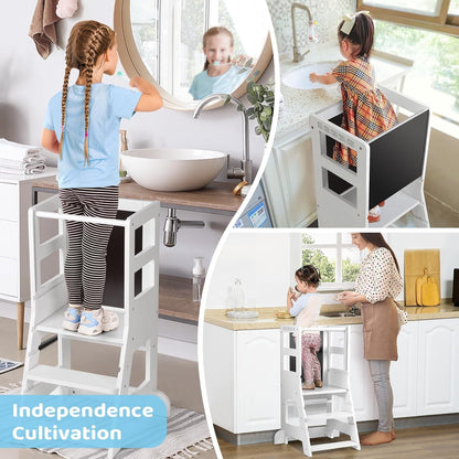 Familienfreude Lernturm Montessori Lernstuhl - Weiss mit Whiteboard