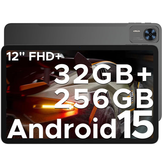 DOOGEE T36 Gaming Tablet 12 Zoll Android 4G LTE - Schwarz. Rechteckiges, schwarzes 12-Zoll-Tablet für mobiles Gaming und Internetzugang.