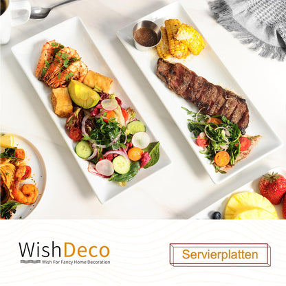 WishDeco Servierplatte 3er Set Porzellan, rechteckig, weiss, 35x15 cm