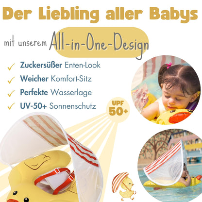 EDWEKIN Baby-Schwimmtrainer Ente mit abnehmbarem Sonnendach UPF 50+