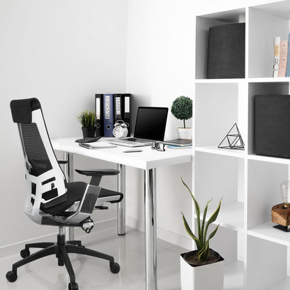 hjh OFFICE GENIDIA SMART Drehstuhl Weiss Netzstoff Schwarz