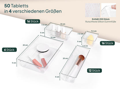 uandu Schubladen-Organizer 50er-Set, 4 Grössen für Bad, Küche und Büro