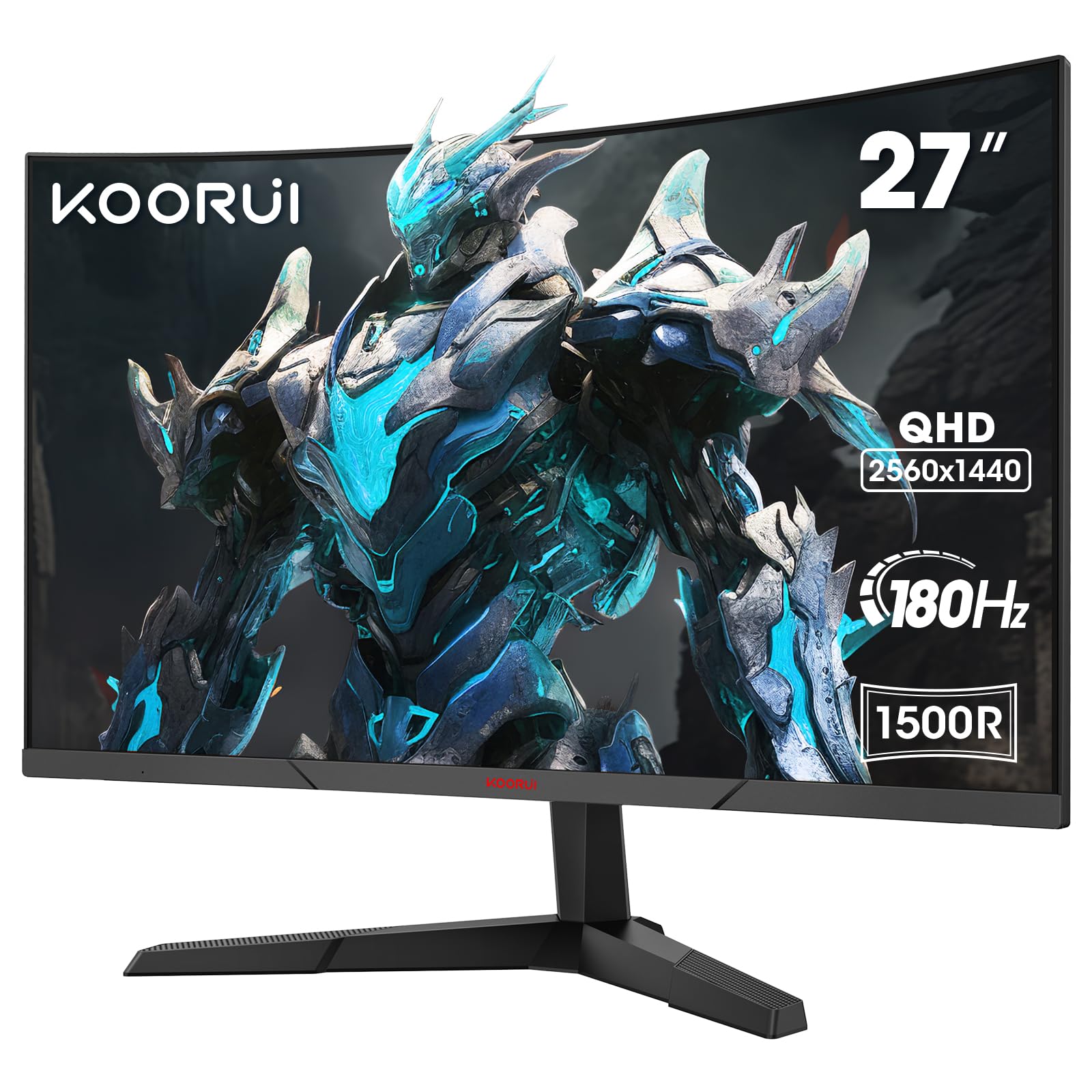 KOORUI Gaming Monitor 27" QHD 180Hz 1ms 1500R Curved, schwarz. Für immersives, schnelles Gaming.