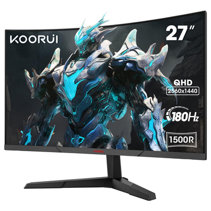 KOORUI Gaming Monitor 27" QHD 180Hz 1ms 1500R Curved, schwarz. Für immersives, schnelles Gaming.