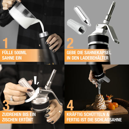 Thiru Sahnespender 500 ml – Sahnesyphon mit 3 Edelstahltüllen, Rot