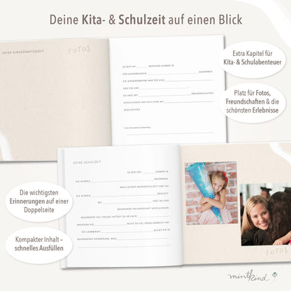 mintkind Erinnerungsbuch Kindheit Beige – Leinenalbum 0 bis 18 Jahre