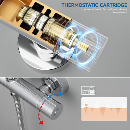 Auralum Duschsystem Thermostat Regendusche 30x30 cm - Chrom
