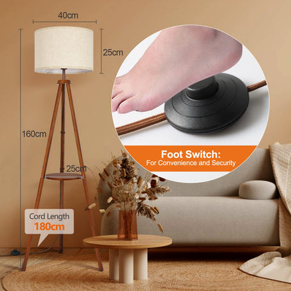 OUTON LED Stehlampe Dimmbar Dreibein Holz Regal – Braun