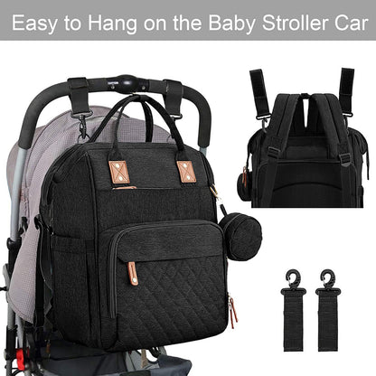 Fexkean Wickelrucksack mit Kinderbett und Wickelauflage, schwarz