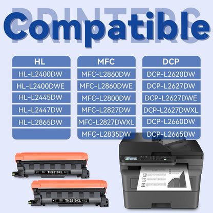 Lemero TN2510XL Toner kompatibel für Brother MFC-L2827DW, 2er-Pack