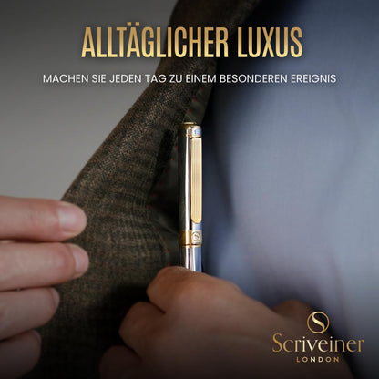 Scriveiner Kugelschreiber Silberchrom echt vergoldet, Schmidt-Mine