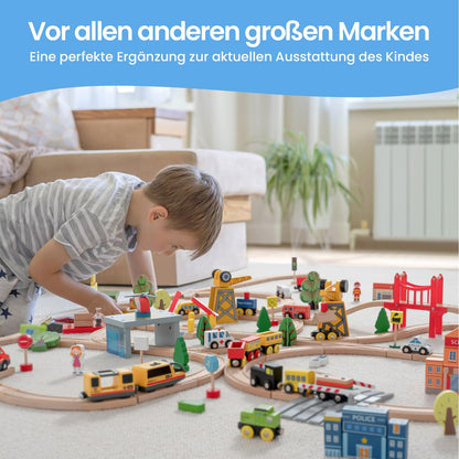 Tiny Land Holzeisenbahn Set, 55-teilig mit Kran, ab 2 Jahren