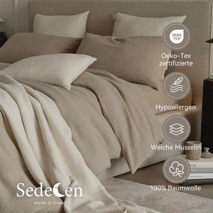 Sedefen Doppelte Musselin Bettwäsche Set 220x240 cm - Beige