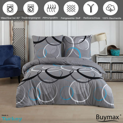 Buymax® Bettwäsche 135x200 100% Baumwolle 4-Teilig Bettbezug - Bettwäsche-Sets 135 x 200cm mit 2 mal Kissenbezüge 80x80cm, ÖKO-TEX Renforcé-Bettdeckenbezüge Set mit Reißverschluss