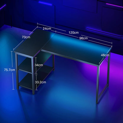 Coleshome Gaming Tisch L-förmig, Eckschreibtisch 120x70 cm, schwarz