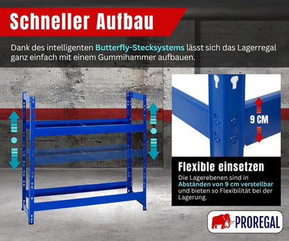 PROREGAL Reifenregal Tiger RT24-01, 2 Ebenen, 150 kg Fachlast, blau