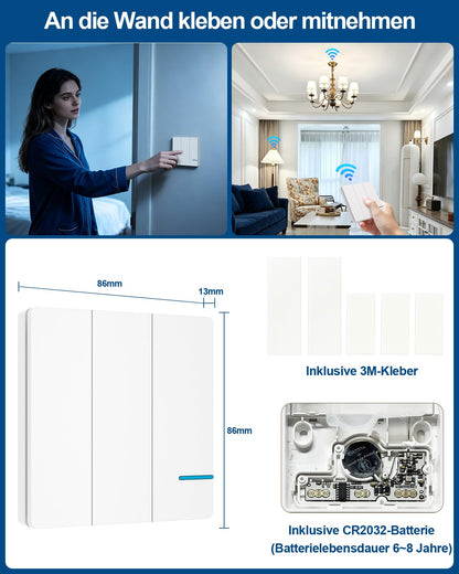 Thinkbee Funk Lichtschalter Set 230V, 3-fach mit 3 Empfängern, IP66