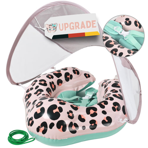 EDWEKIN Baby Schwimmring Leonie mit Eltern-Zugleine und UPF50+, Leopardenmuster in Aprikose