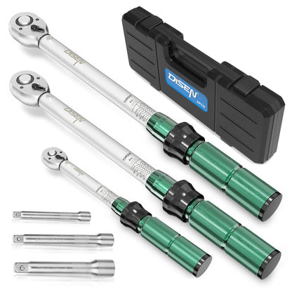 DISEN Drehmomentschlüssel-Set 6-tlg. 1/2"+3/8"+1/4" Präzision. Metallene Schraubwerkzeuge für präzises Drehmoment.