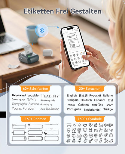 NIIMBOT B1 Etikettendrucker Bluetooth mit 3 Etikettenrollen