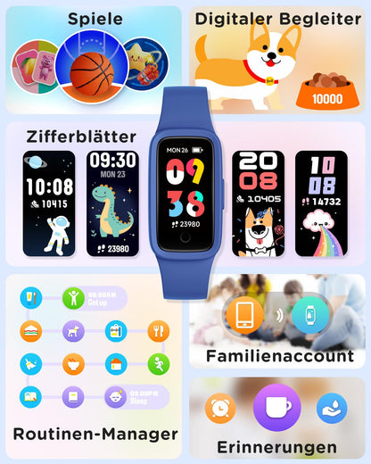 BIGGERFIVE Vigor 3 Kinder-Fitnessuhr mit AMOLED, 3ATM, Blau