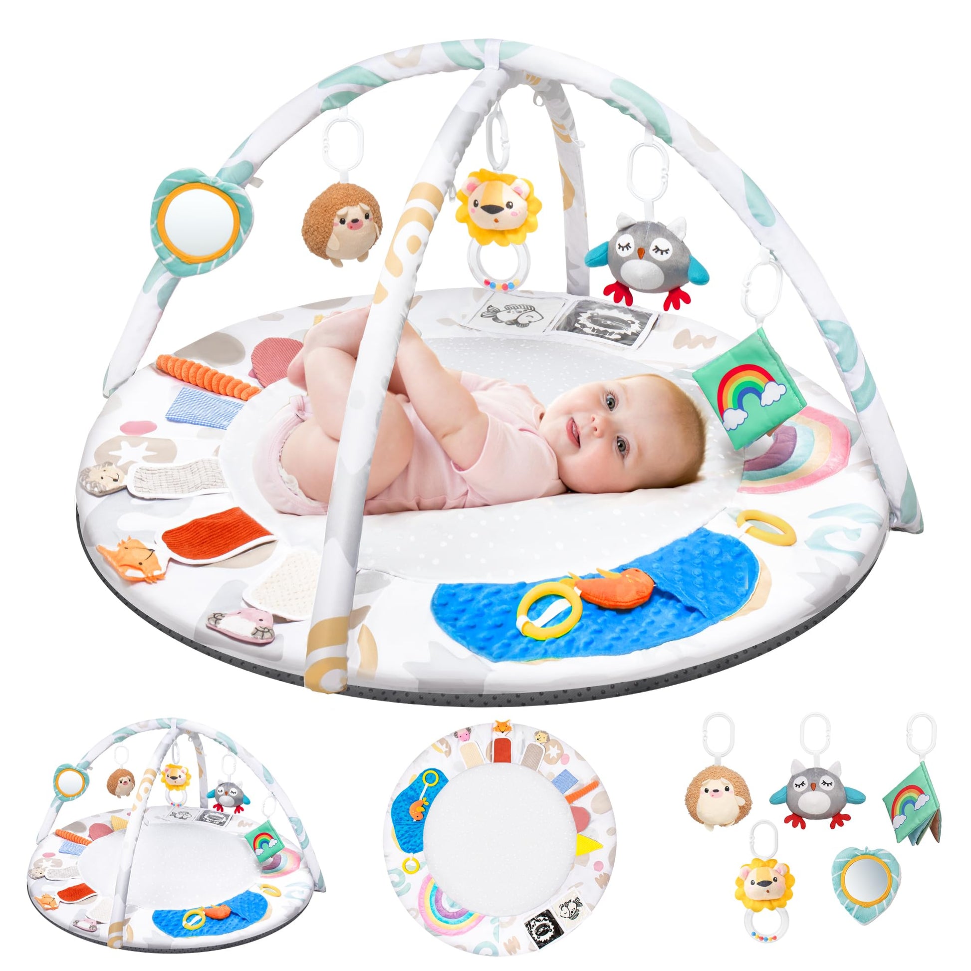 Oneyus Spielbogen Baby mit Krabbeldecke, 5 Greiflinge, ab Geburt