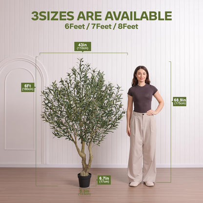 VeriNatural Künstlicher Olivenbaum 180 cm, Kunstpflanze mit Topf