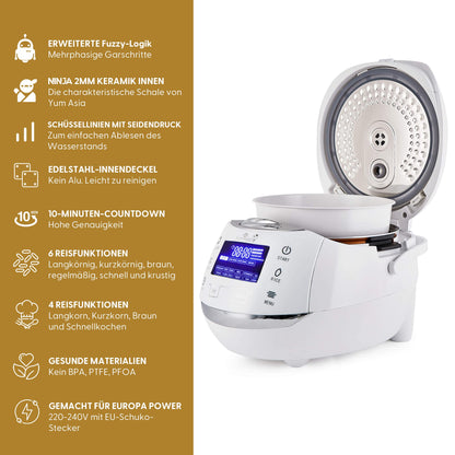 Yum Asia Sakura Reiskocher – 8 Tassen, Keramikschale, Weiss/Silber