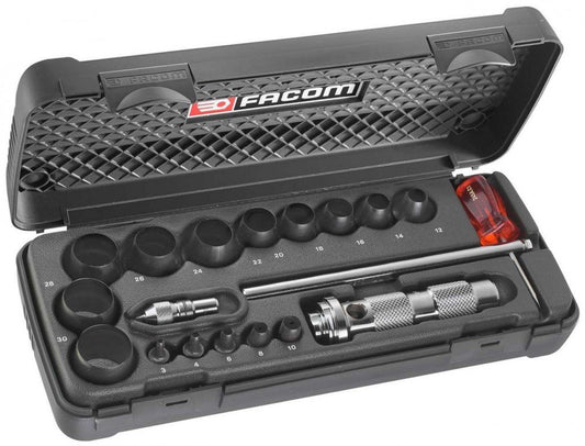FACOM Formen-Set für runde Fugen 245.J1A – 18-teilig. 18 runde Formteile zum Glätten und Formen von Dichtstofffugen.