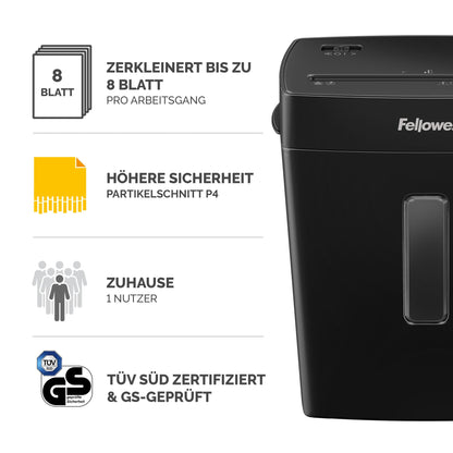 Fellowes FS-8C Aktenvernichter, Partikelschnitt P4, 8 Blatt, 15 l