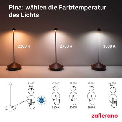 Zafferano Pina Tischlampe kabellos wiederaufladbar - Corten
