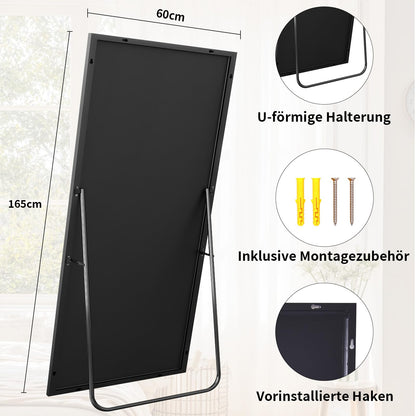 BEAUTYPEAK Ganzkörperspiegel Standspiegel bruchsicher 60x165 cm Schwarz