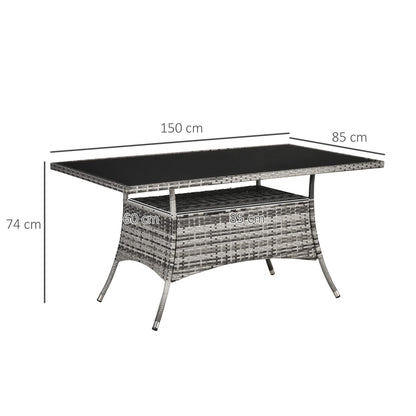 Outsunny Gartentisch Polyrattan Glastisch - grau 150x85cm