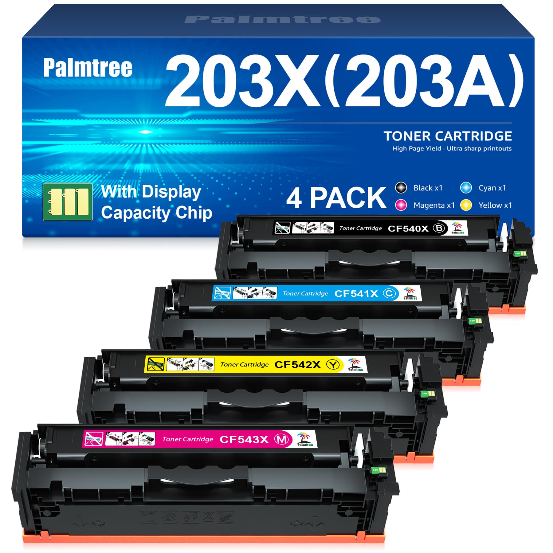 Palmtree 203X 203A Toner 4er-Pack kompatibel für HP Color LaserJet Pro in Schwarz, Cyan, Gelb und Magenta