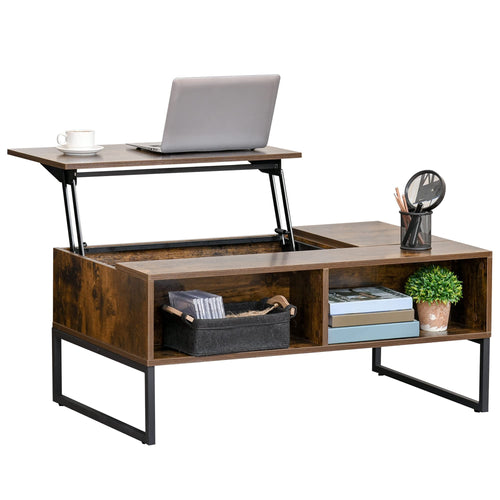 HOMCOM Wohnzimmer-Couchtisch Höhenverstellbar – Braun. Brauner, höhenverstellbarer Wohnzimmertisch, nutzbar als flexible Ablage und Esstisch.