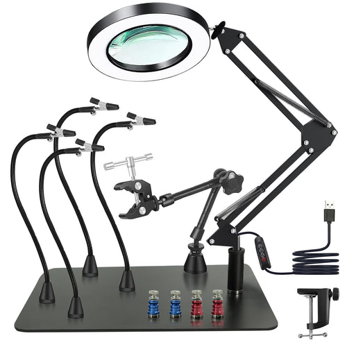 Dritte Hand Löthilfe – Lupe, Licht, 4 flexible Arme & PCB-Halterung