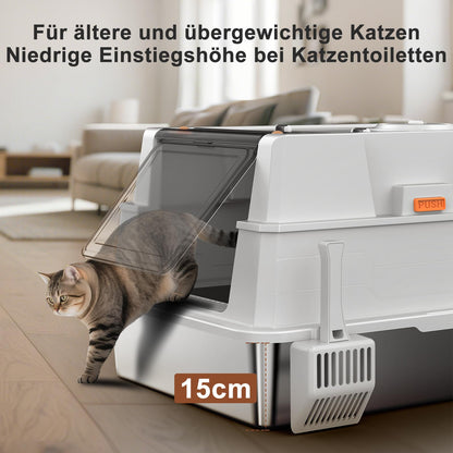MIXJOY Katzenklo Edelstahl XXL mit Deckel, 71 x 51 x 42 cm