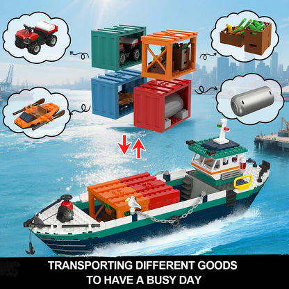 HOGOKIDS City Hafen Containerkran Bauspielzeug - 1373 Teile